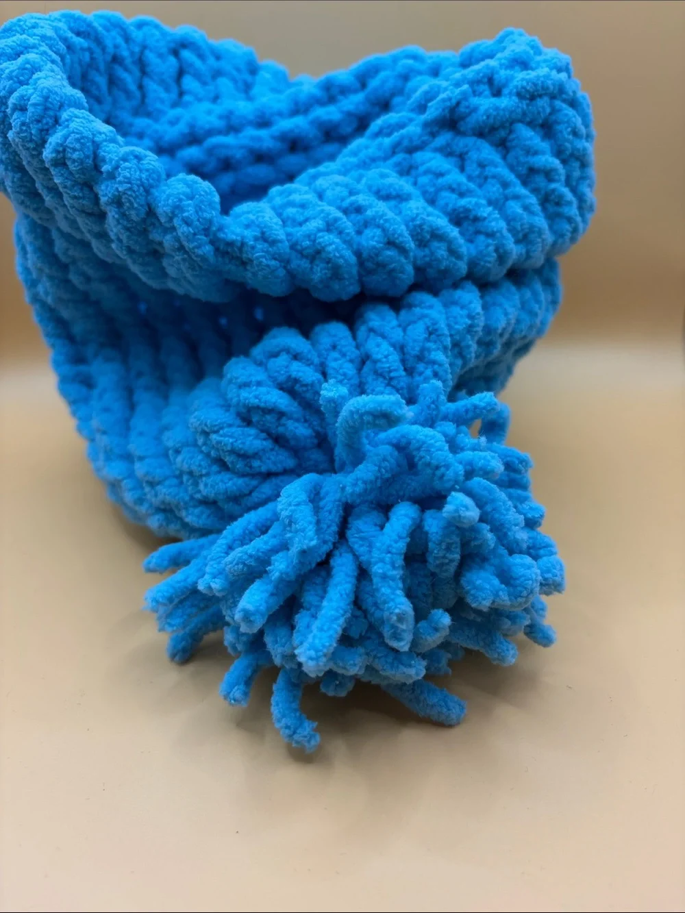 Plush Pom Knit Beanie for Kids - Bright Blue